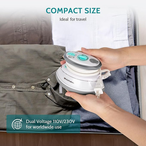 BEAUTURAL Mini Travel Steam Iron Clothes Dual Voltage 1-MR08US04 - White