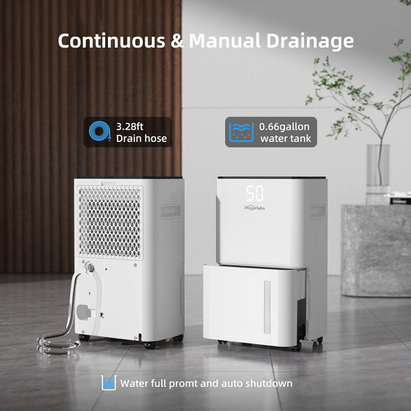 HOGARLABS 3500 Sq Ft 50 Pint Dehumidifier for Home with Drain Hose PD11C - WHITE