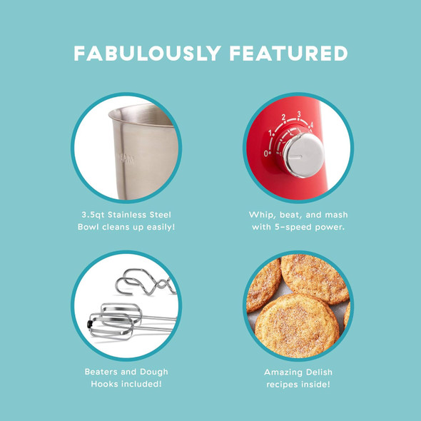 DASH Delish by DASH Compact Stand Mixer, 3.5 Quart DCSM350GBRD02 - Red