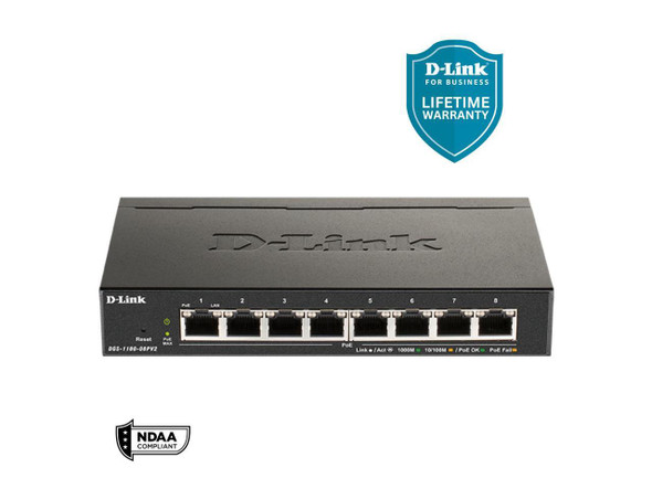 D-Link 8-Port Gigabit Smart Managed PoE+ Switch | 8 PoE+ Ports (64W) | Compact