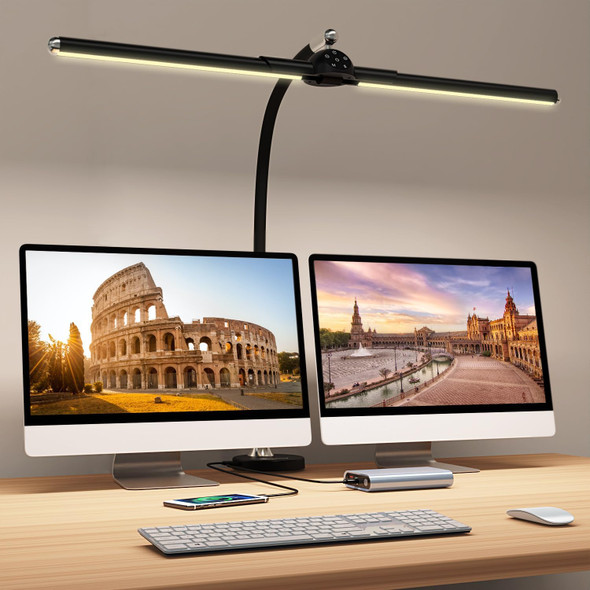 Megainvo LED Desk Lamp w/Clamp, 24W Light, 5 Colors, Timer, MGDL040A - Black