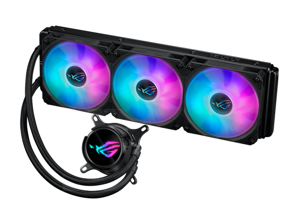 ASUS ROG Strix LC III 360 ARGB all-in-one CPU liquid cooler with 360° rotatable
