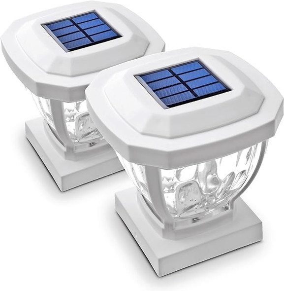 Home Zone Security 12-Lumen-Each 4x4 Solar LED Post Cap Lights 2 Packs - White
