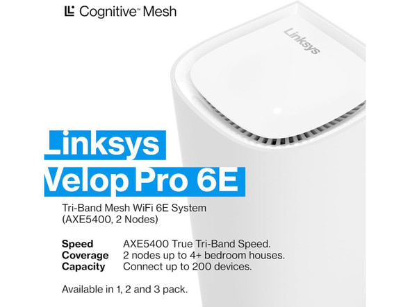Linksys Velop Pro WiFi 6E Mesh System - Cognitive Mesh Router with 6 Ghz Band