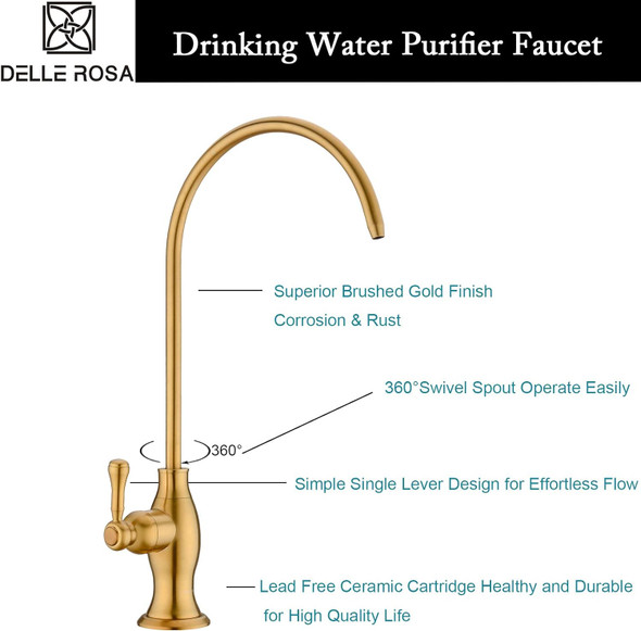 DELLE ROSA Brushed Gold Drinking Water Purifier Faucet 0H-303 - Brushed Gold