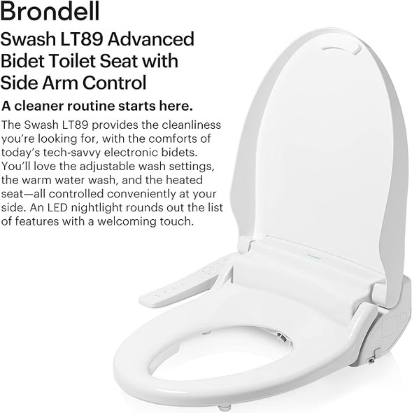 Brondell Swash Advanced Bidet Toilet Seat Side Arm Control LT89-RW Round - White