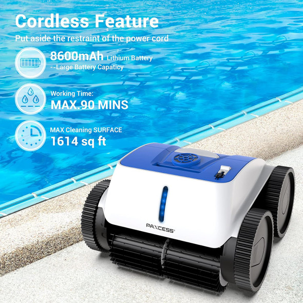 PAXCESS HJ3172 Cordless Robotic Pool Cleaner - Blue/White
