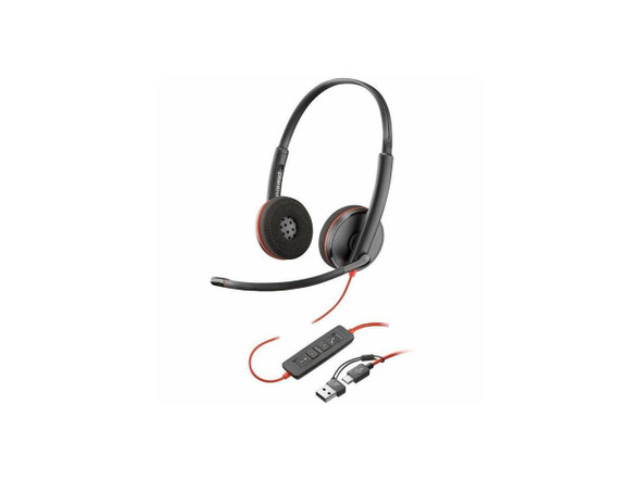 Poly Blackwire 3220 Stereo USB-C Black Headset + USB-C/A Adapter (Bulk) - Stereo Poly Blackwire 3220 Stereo USB-C Black Headset + USB-C/A Adapter (Bulk) - Stereo