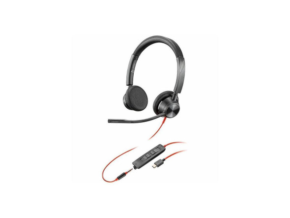 Poly Blackwire 3325 Stereo USB-C Headset +3.5mm Plug +USB-C/A Adapter - Stereo - Poly Blackwire 3325 Stereo USB-C Headset +3.5mm Plug +USB-C/A Adapter - Stereo -