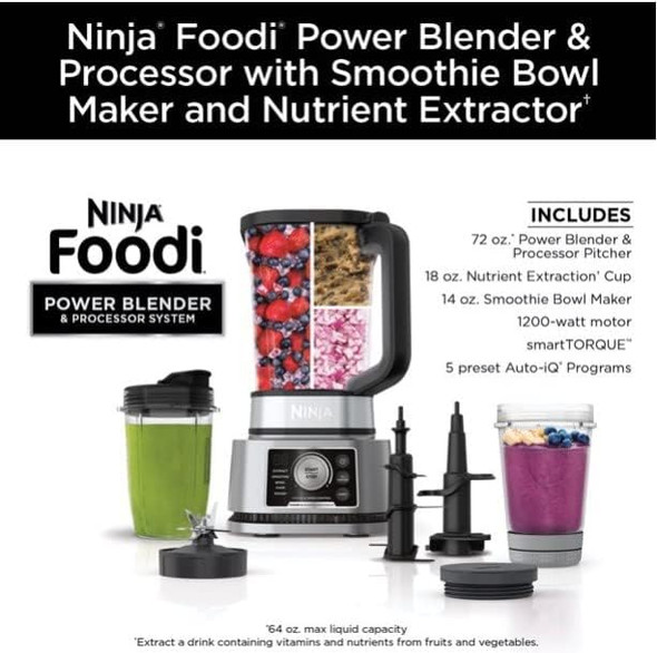 Ninja Foodi Power Blender & Processor System Smoothie Bowl Maker SS350 - Silver