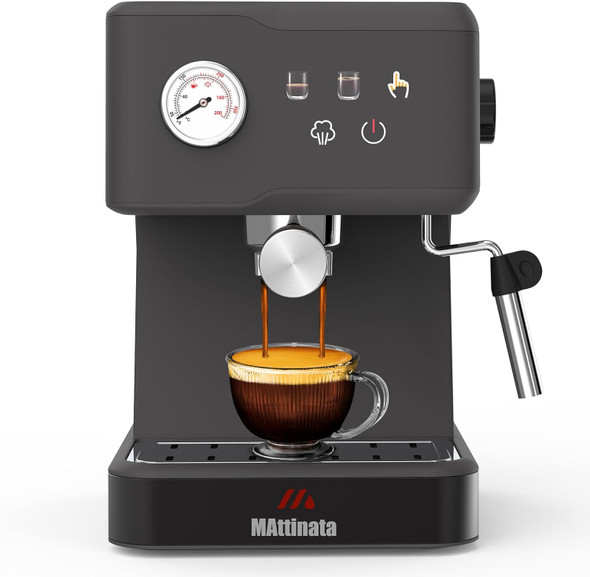 MATTINATA CM1683A Espresso Machine, with Milk Frother and Steamer - Gray