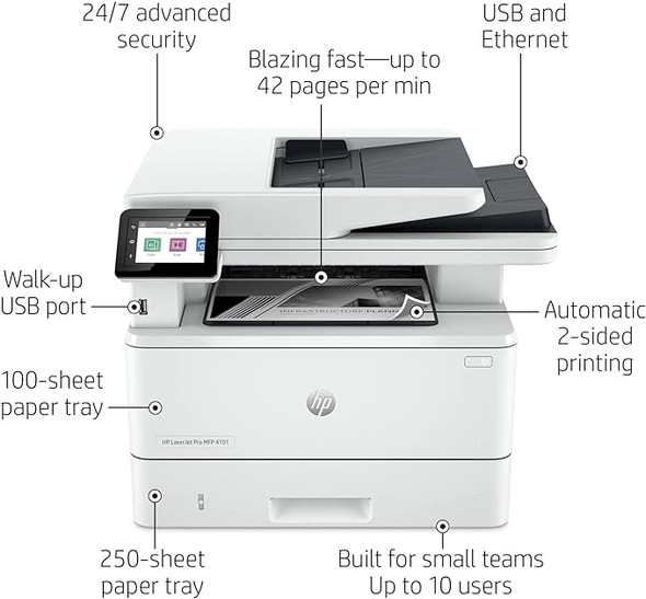 HP LaserJet Pro MFP 4101fdn Printer Ethernet/USB only 2Z618FR - WHITE