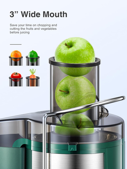 Qcen KS-500H Juicer Machine, 800W Centrifugal Juicer Extractor 3” Mouth - Green
