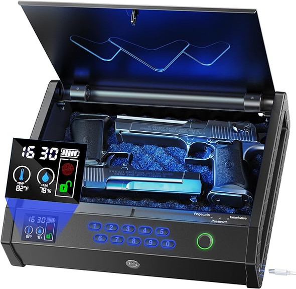 HOLEWOR Gun Safe Biometric Gun Safes Pistols LCD Display - Black