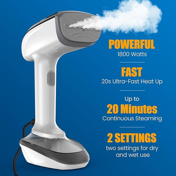 NTAYDZSW Powerful Handheld Fabric Steamer 1800W Fast Ceramic Heat RX01 - White