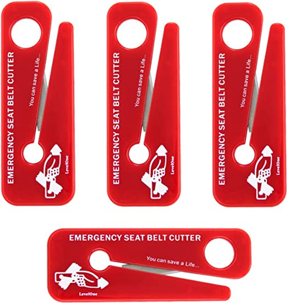 LINE2design LevelOne Emergency Tool Seat Belt Cutters 62175-4 - Pack of 4 - Red New