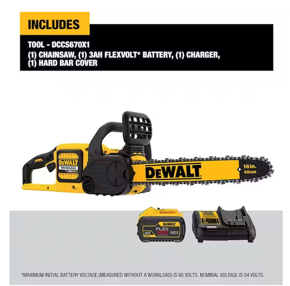 DEWALT FLEXVOLT 60V MAX 16" Brushless Cordless Battery Powered Chainsaw - YELLOW