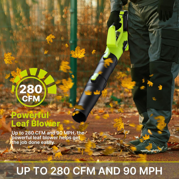 LEAPUL 21V Electric Cordless Leaf Blower, 2X 2.0Ah Batteries,Charger-Green/Black