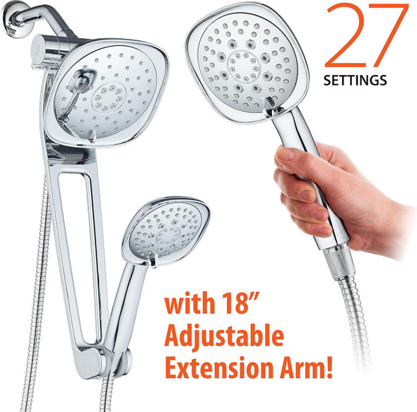 AQUABAR 3384 High Pressure Square 3-way Luxury Spa, 18" Arm, 7.5" Rain - CHROME