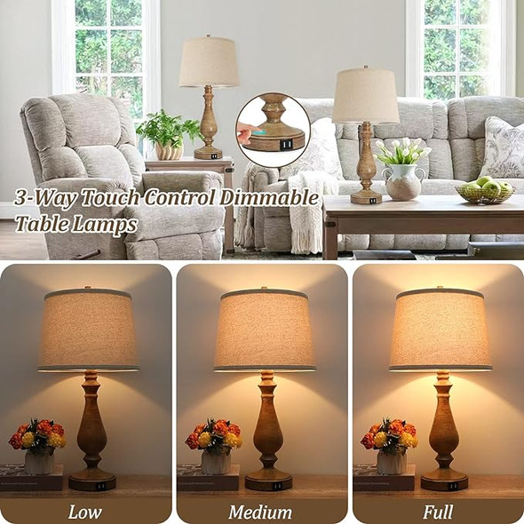 VerRon Farmhouse USB Table Lamps Set of 2 Dimmable Touch Control Bedside Lamps