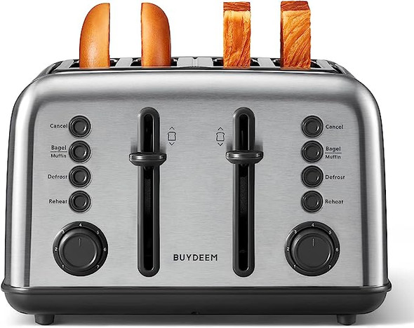 BUYDEEM DT640 4-Slice Toaster Extra Wide Slots Retro Stainless Steel