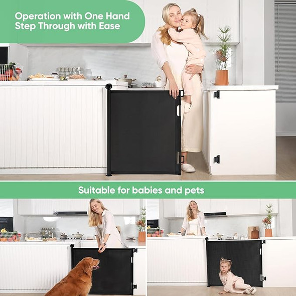 Likzest Retractable Baby Gate Mesh Baby and Pet Gate 33" Tall SH20.006DC - Black