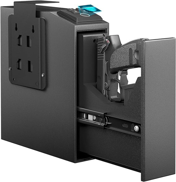 CLUTTO Biometric Slider Gun Safe Handgun Fingerprint/PIN Code/Key - Black