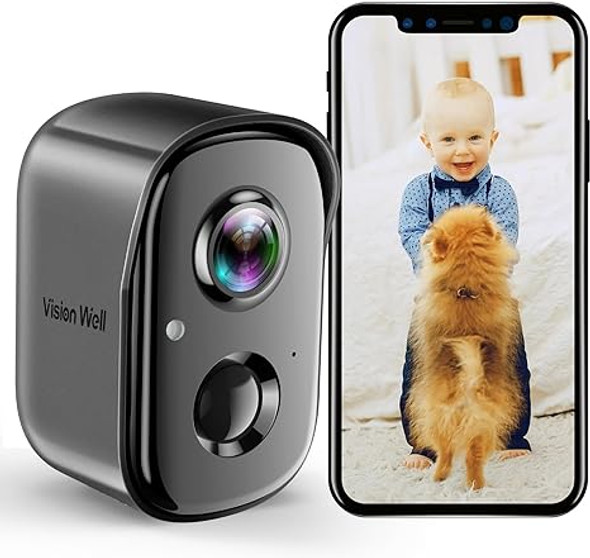 VISION WELL Wireless Indoor Security Cameras 1080P Battery Powered - Black