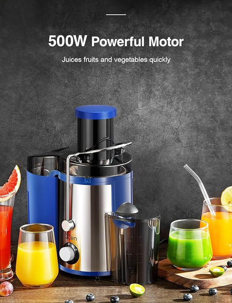 Qcen Juicer Machine 800W Centrifugal Juicer Extractor Wide Mouth 3” Feed - Blue