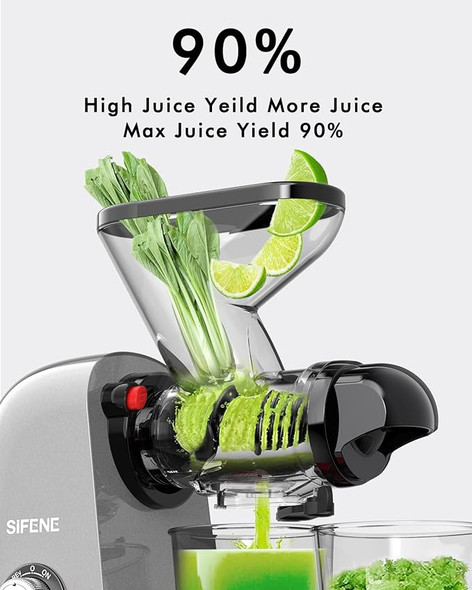 SiFENE Cold Press Juicer Machine Dual Feed Chute Slow Masticating Juicer - GRAY