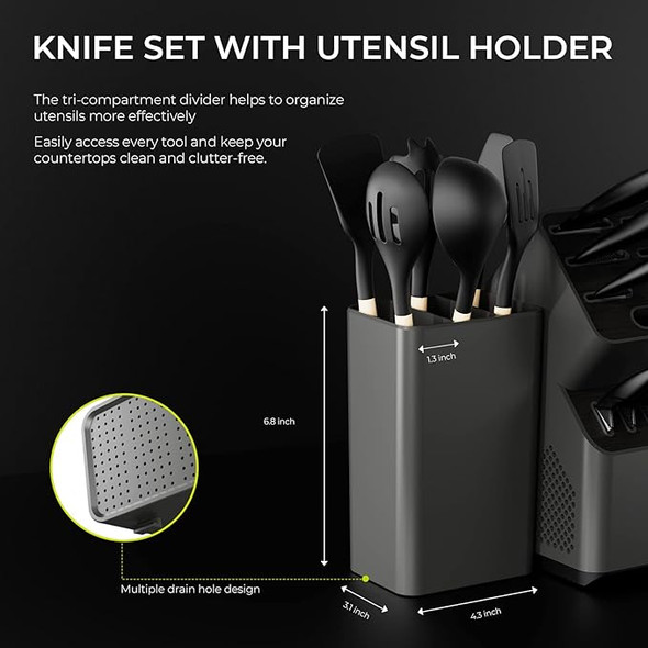 SYVIO Knife Sets with Block 6 PCS Kitchen Utensils Set 21-in-1 YS225 - Gray