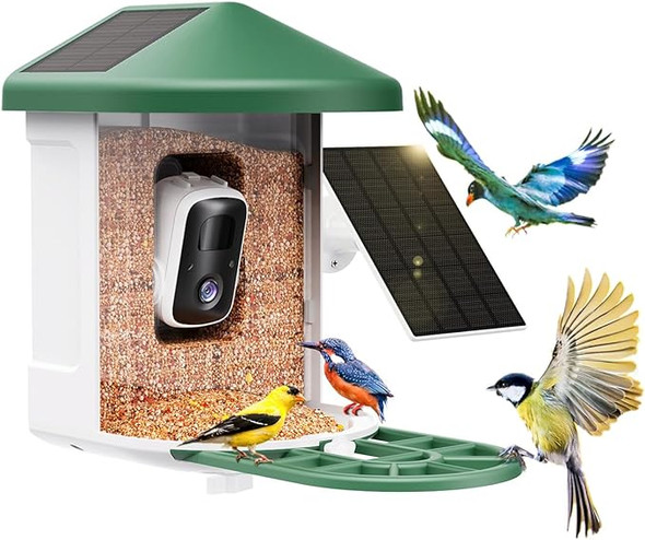 HARYMOR Bird Feeder Camera AI Identify Bird Species Solar Panel Smart - Green