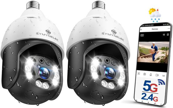 SYMYNELEC 5GHz/2.4GHz 2x Light Bulb Security Camera PTC-03-5G-2PCS - Black/White