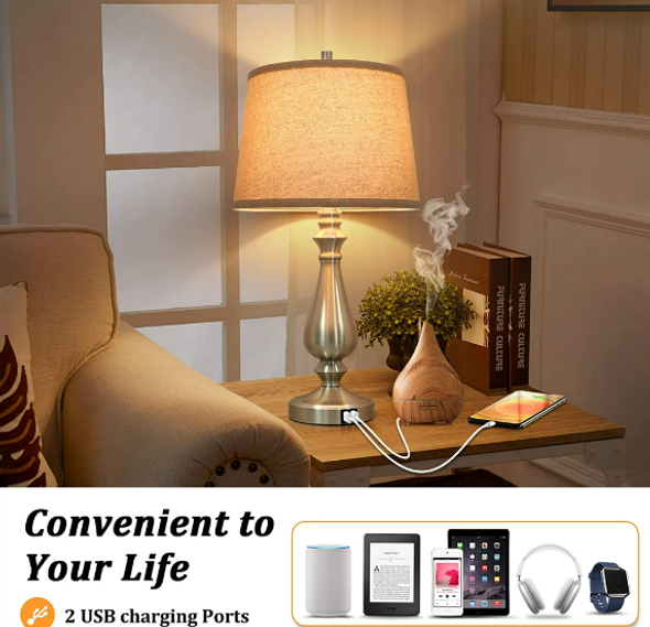 SKYSONIC USB Table Lamps Set of 2 Dimmable Touch Control Bedside T0373-NK-AP-27