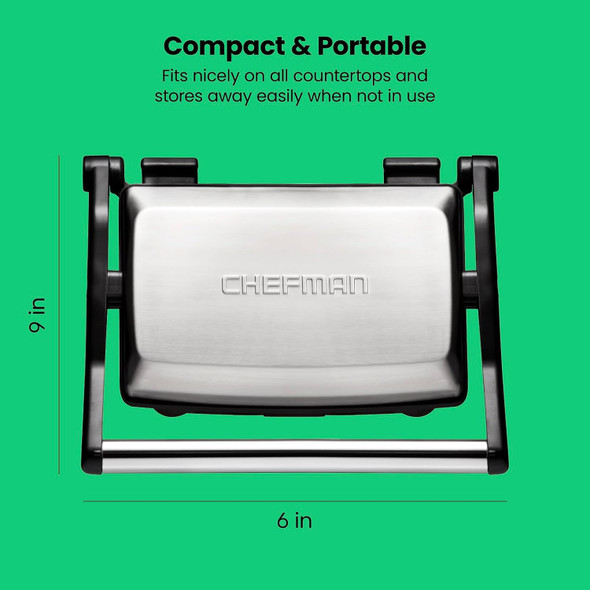 Chefman Electric Panini Grill Non-Stick Plates (2 Slice) RJ02-180 - Black