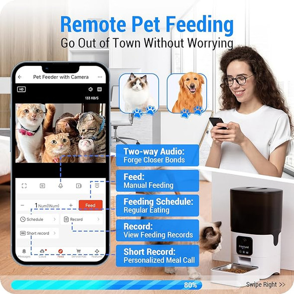 Frienhund Smart Camera Automatic Cat Feeder 1080P HD Live View 5G - White