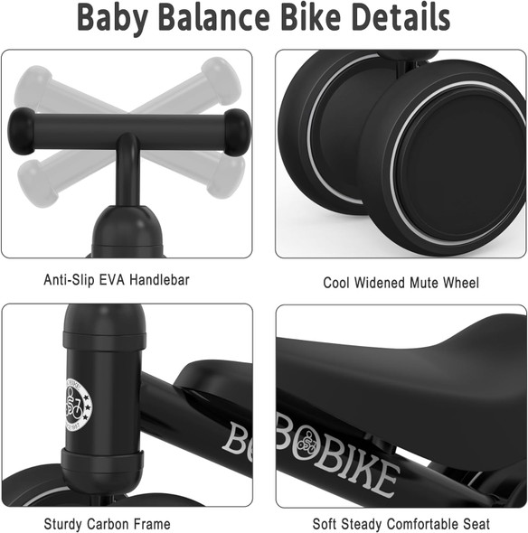 Bobike Baby Balance Bike Toys for 1 Year Old 10-24 Months Toddler - Black