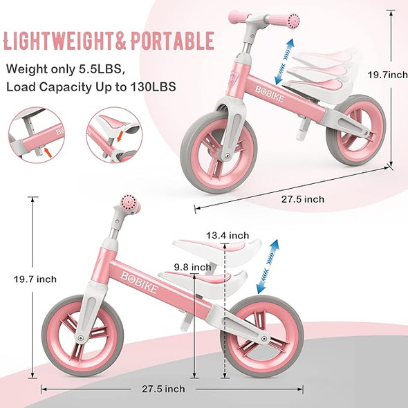 Bobike Toddler Balance Bike Toys 1 to 4 Year Old Adjustable Seat LJ-AS108 - PINK