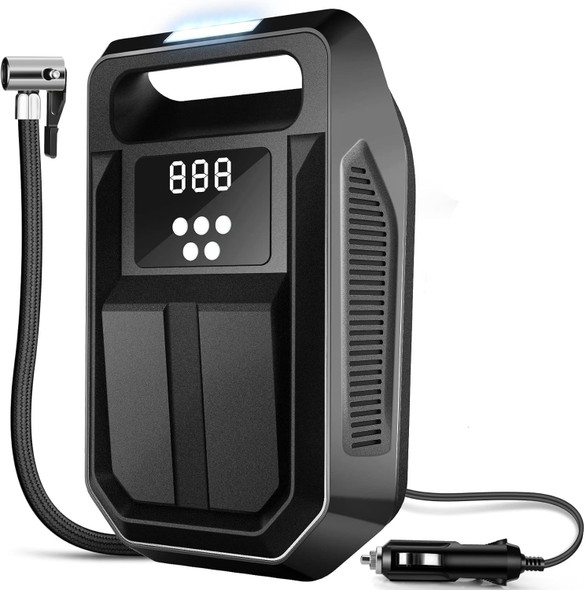 FBK Tire Inflator Portable Air Compressor 12V DC with Digital Display - Black