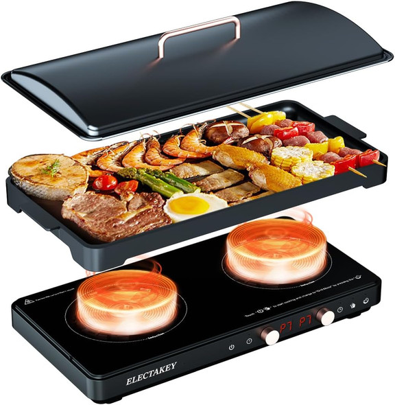 ELECTAKEY Induction Cooktop 2 Burner with Removable Cast Iron DF-21V19 - Black