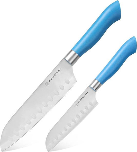 DURA LIVING EcoCut 2-Piece Santoku Knife Set High Carbon Stainless Steel - Blue New