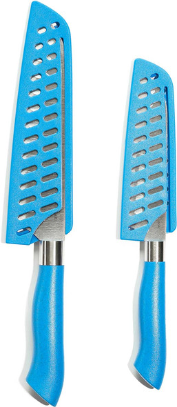 DURA LIVING EcoCut 2-Piece Santoku Knife Set High Carbon Stainless Steel - Blue New