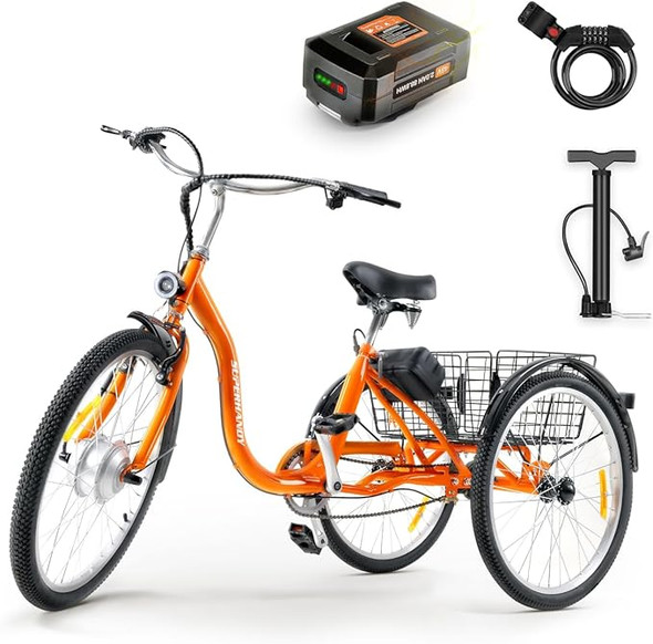 SuperHandy Tricycle Electric Bike EcoRide 3 Modes Pedal Assist 250W - ORANGE SuperHandy Tricycle Electric Bike EcoRide 3 Modes Pedal Assist 250W - ORANGE