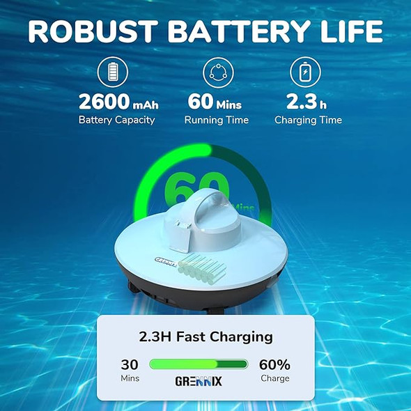 Grennix Robot Pool Cleaner Cordless Swimming Self-Docking G900 - Arctic Blue