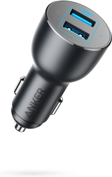 Anker Car Phone Charger Adapter, 36W Metal 2-Port USB, A2729 - Black Anker Car Phone Charger Adapter, 36W Metal 2-Port USB, A2729 - Black