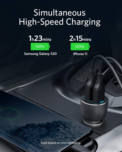 Anker Car Phone Charger Adapter, 36W Metal 2-Port USB, A2729 - Black Anker Car Phone Charger Adapter, 36W Metal 2-Port USB, A2729 - Black