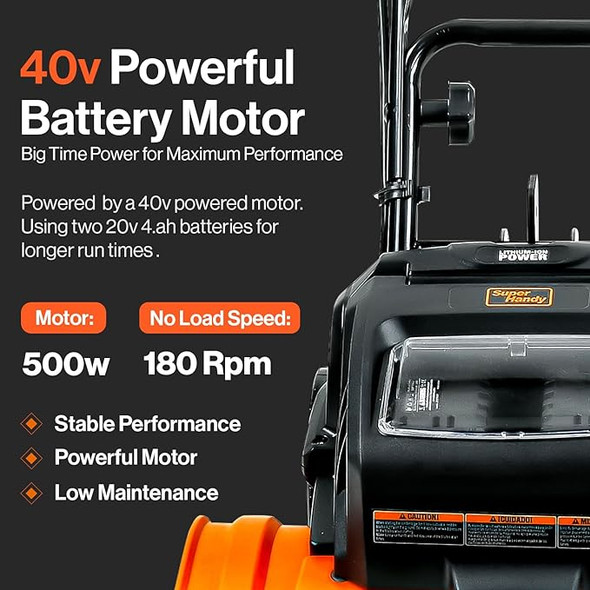 SuperHandy Electric Tiller-Cultivator 40V Li-on 14" Tilling 4 Tine - Orange