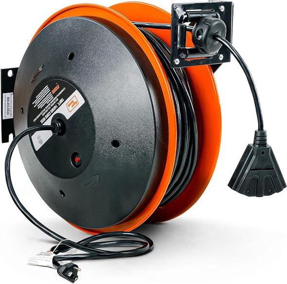 SuperHandy Extension Cord Reel 14AWGx100' 3C Triple Tap GUR058 - Orange/Black