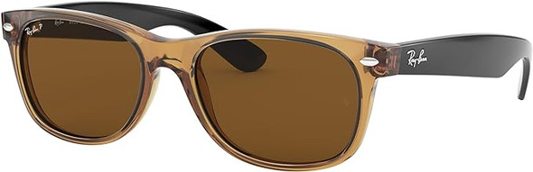 Ray-Ban RB2132 New Wayfarer Square Sunglasses 55mm - Gold Frame/Brown