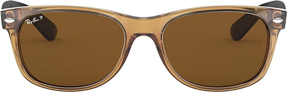 Ray-Ban RB2132 New Wayfarer Square Sunglasses 55mm - Gold Frame/Brown